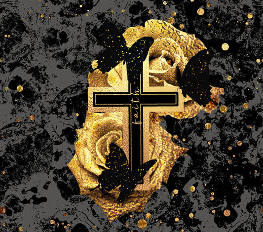 Faith cross with butterflies and roses.